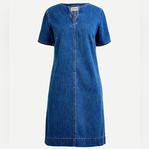 Jcrew blue cotton shift Denim V-neck dress size 6 with pockets - Picture 2 of 9